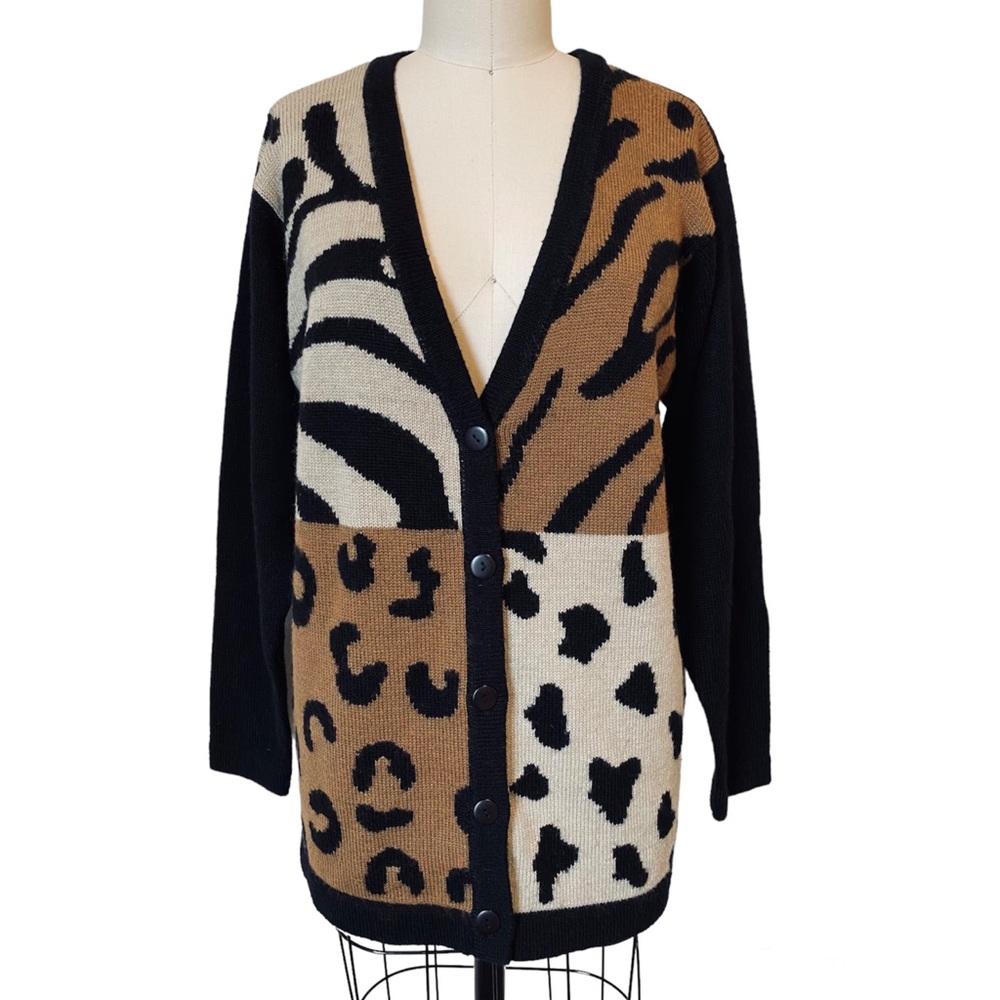 Vintage 90’s Animal Print Long Wool Knit Cardigan